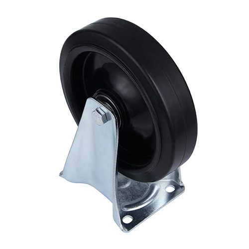 Black Elastic Rubber Heavy Duty Fixed Castor with Black Welded Pressed Steel Wheel Centre