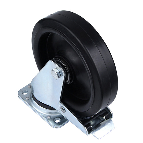 Black Elastic Rubber Heavy Duty Swivel Castor with Total Lock with Black Welded Pressed Steel Wheel Centre