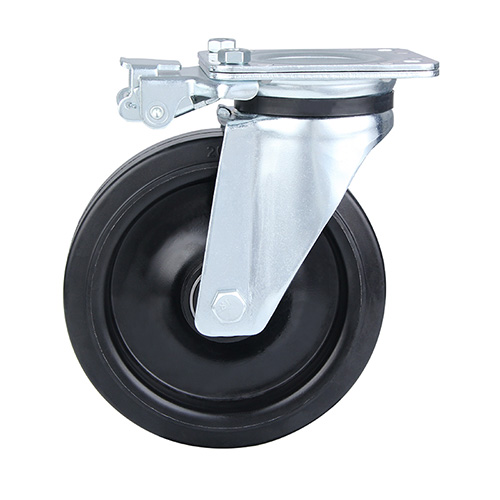 Black Elastic Rubber Heavy Duty Castors with Black Welded Pressed Steel Wheel Centre
