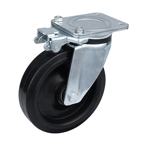 Black Elastic Rubber Heavy Duty Castors with Black Welded Pressed Steel Wheel Centre