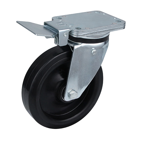 Black Elastic Rubber Heavy Duty Castors with Black Welded Pressed Steel Wheel Centre
