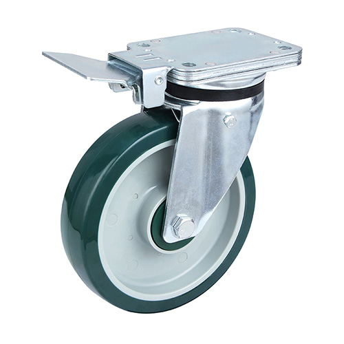 Green Polyurethane Heavy Duty Swivel Castor with Central Lock