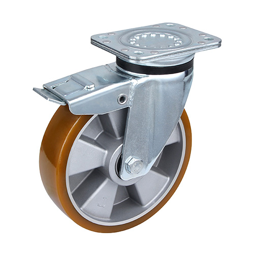 Brown Polyurethane Heavy Duty Castor with Total Lock