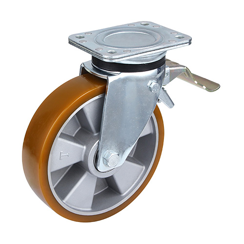 Brown Polyurethane Heavy Duty Swivel Castor with Front Lock