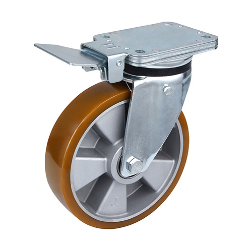 Brown Polyurethane Heavy Duty Swivel Castor with Central Lock