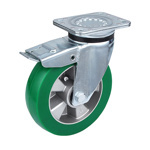 Green Elastic Polyurethane Heavy Duty Castor with Total Lock