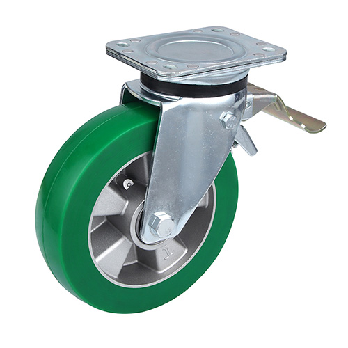 Green Elastic Polyurethane Heavy Duty Swivel Castor with Front Lock