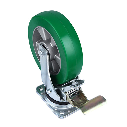 Green Elastic Polyurethane Heavy Duty Swivel Castor with Front Lock