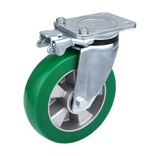 Green Elastic Polyurethane Heavy Duty Swivel Castor with Directional Lock