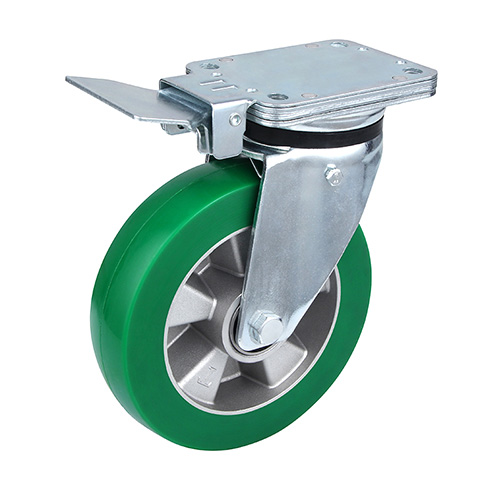 Green Elastic Polyurethane Heavy Duty Swivel Castor with Central Lock