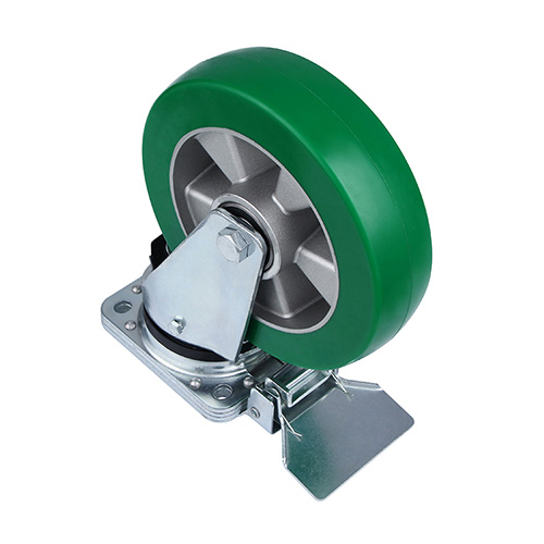 Green Elastic Polyurethane Heavy Duty Swivel Castor with Central Lock