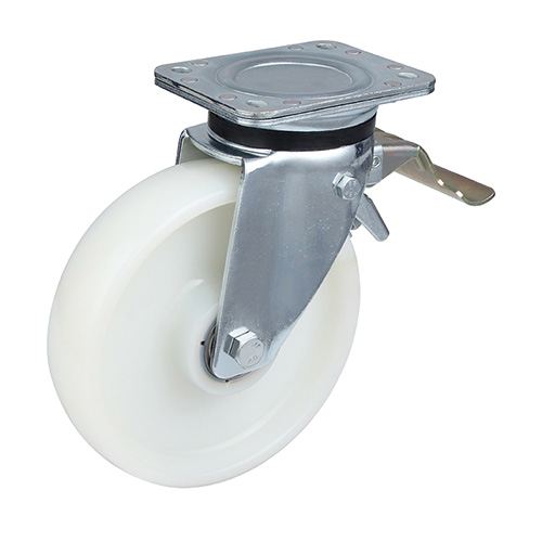 White Polyamide Heavy Duty Swivel Castor with Front Lock