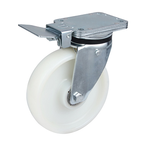 White Polyamide Heavy Duty Swivel Castor with Central Lock