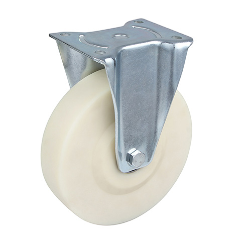 White MC Polyamide Heavy Duty Industrial Fixed Castors