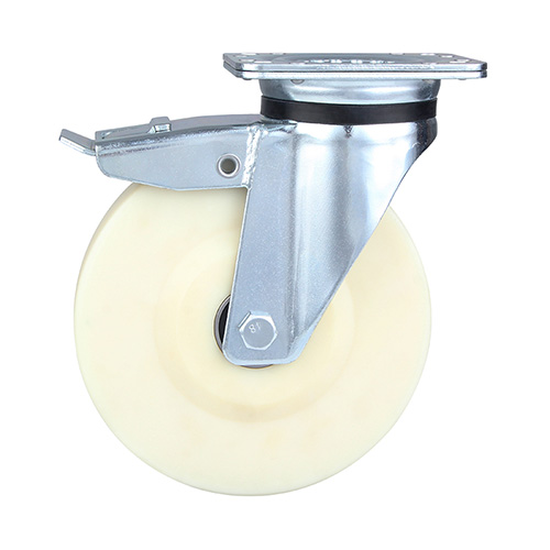 White MC Polyamide Heavy Duty Industrial Swivel Castor with Total Lock