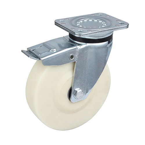 White MC Polyamide Heavy Duty Industrial Swivel Castor with Total Lock