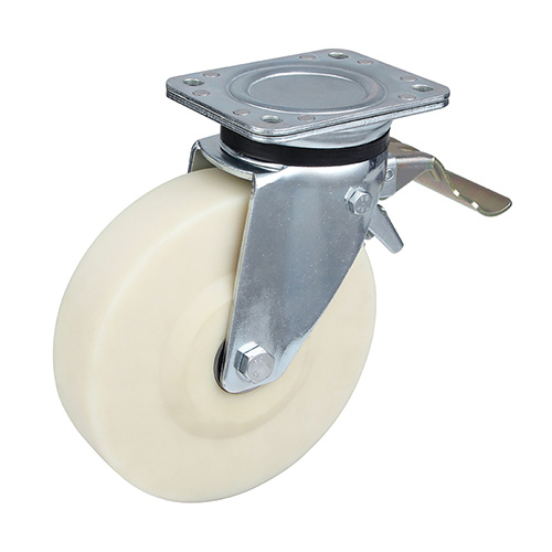  White MC Polyamide Heavy Duty Industrial Swivel Castor with Front Lock