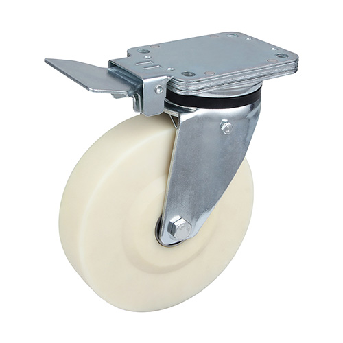 White MC Polyamide Heavy Duty Industrial Swivel Castor with Central Lock