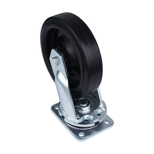 Black Elastic Rubber Super heavy Duty Swivel Castor with Black Welded Pressed Steel Wheel Centre