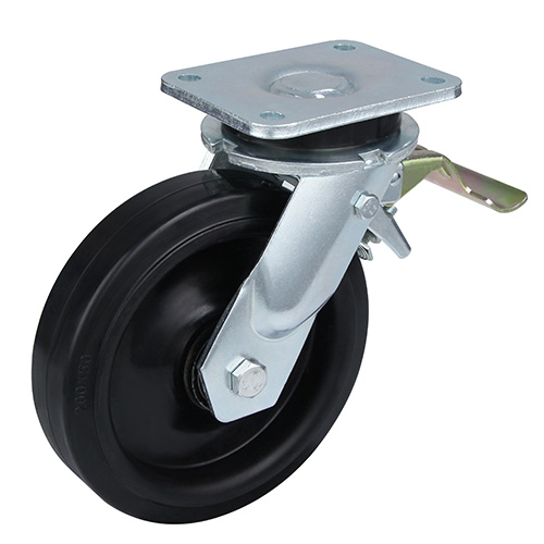Black Elastic Rubber Super heavy Duty Castors with Black Welded Pressed Steel Wheel Centre