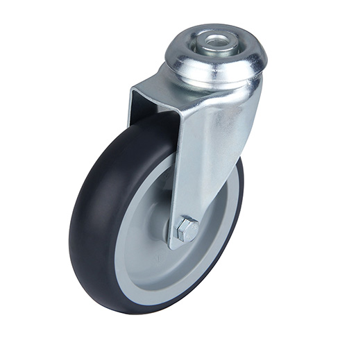 Grey Thermoplastic Rubber Institutional Swivel Castor with Bolt Hole 