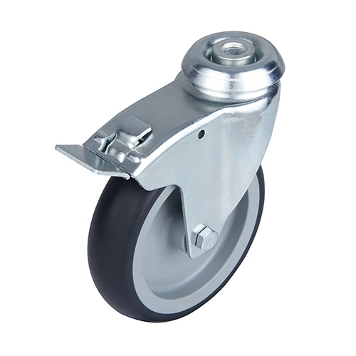 Grey Thermoplastic Rubber Institutional Swivel Castor with Bolt hole and Total Lock