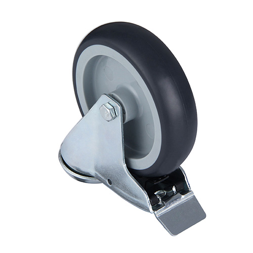 Grey Thermoplastic Rubber Institutional Swivel Castor with Bolt hole and Total Lock