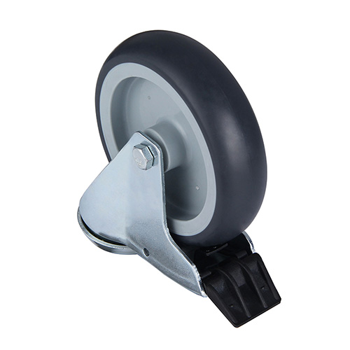 Grey Thermoplastic Rubber Institutional Swivel Castor with Bolt hole and Total Lock