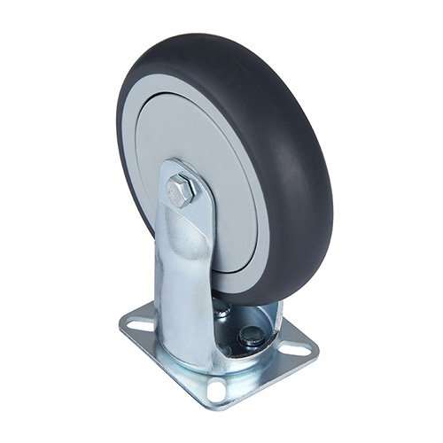 Grey Thermoplastic Rubber Institutional Fixed Castor with Grey Plastic Thread Guards