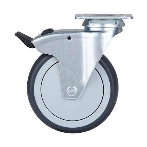 Grey Thermoplastic Rubber Institutional Swivel Castor with Total Lock with Grey Plastic Thread Guards