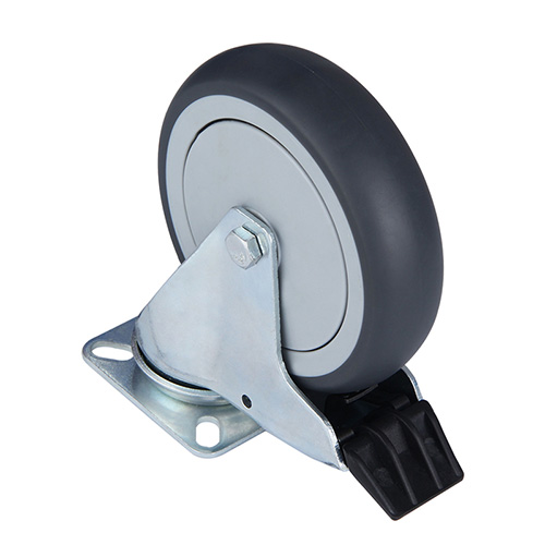 Grey Thermoplastic Rubber Institutional Swivel Castor with Total Lock with Grey Plastic Thread Guards