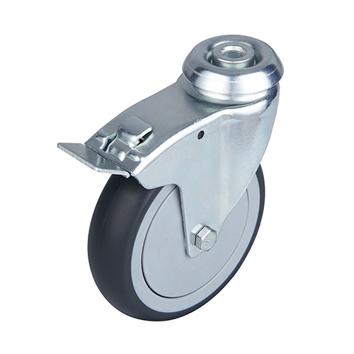 Grey Thermoplastic Rubber Institutional Swivel Castor with Bolt hole and Total Lock