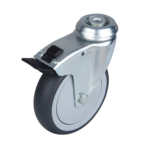 Grey Thermoplastic Rubber Institutional Swivel Castor with Bolt Hole and Total Lock