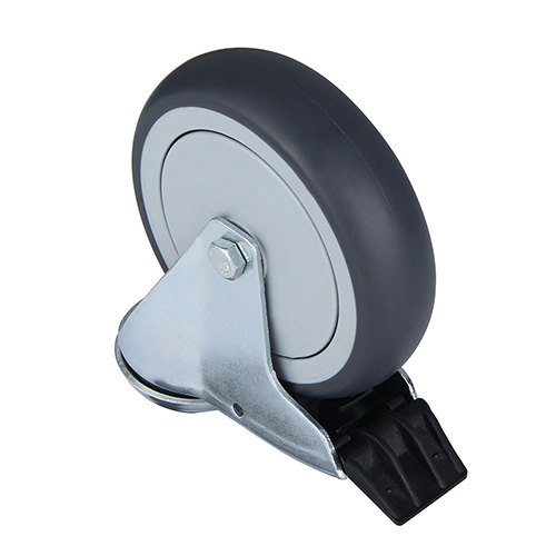 Grey Thermoplastic Rubber Institutional Swivel Castor with Bolt Hole and Total Lock