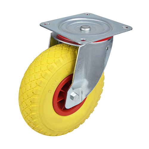 Yellow Foam Polyurethane Castors with Pressed Steel Wheel Centre