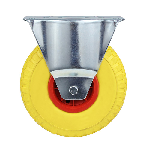 Yellow Foam Polyurethane Fixed Castor with Red Polyopylene Wheel Centre