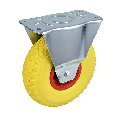 Yellow Foam Polyurethane Fixed Castor with Red Polyopylene Wheel Centre