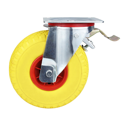 Yellow Foam Polyurethane Swivel Castor with Total Lock with Red Polyopylene Wheel Centre