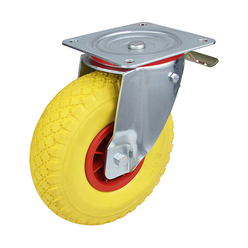 Yellow Foam Polyurethane Swivel Castor with Total Lock with Red Polyopylene Wheel Centre