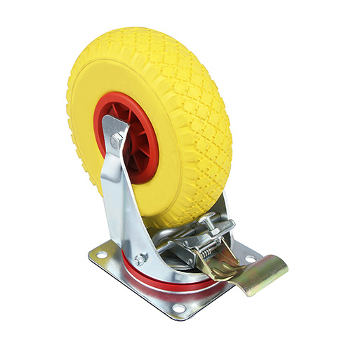 Yellow Foam Polyurethane Swivel Castor with Total Lock with Red Polyopylene Wheel Centre