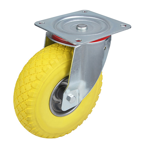 Yellow Foam Polyurethane Castors with Pressed Steel Wheel Centre