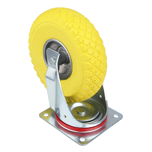 Yellow Foam Polyurethane Castors with Pressed Steel Wheel Centre