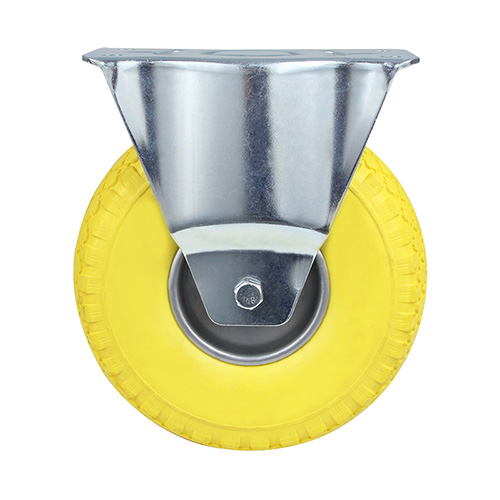 Yellow Foam Polyurethane Fixed Castor with Pressed Steel Wheel Centre