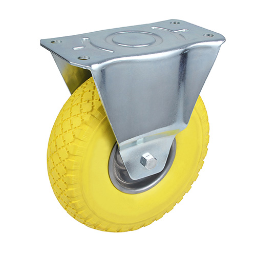 Yellow Foam Polyurethane Fixed Castor with Pressed Steel Wheel Centre