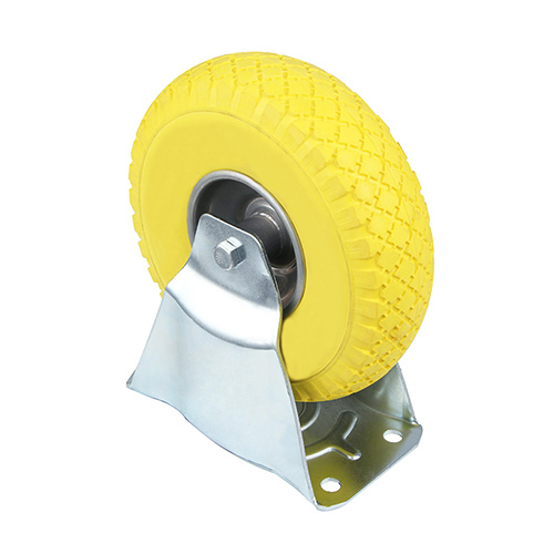 Yellow Foam Polyurethane Fixed Castor with Pressed Steel Wheel Centre