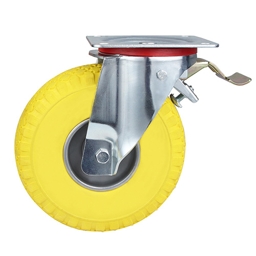 Yellow Foam Polyurethane Swivel Castor with Total Lock with Pressed Steel Wheel Centre
