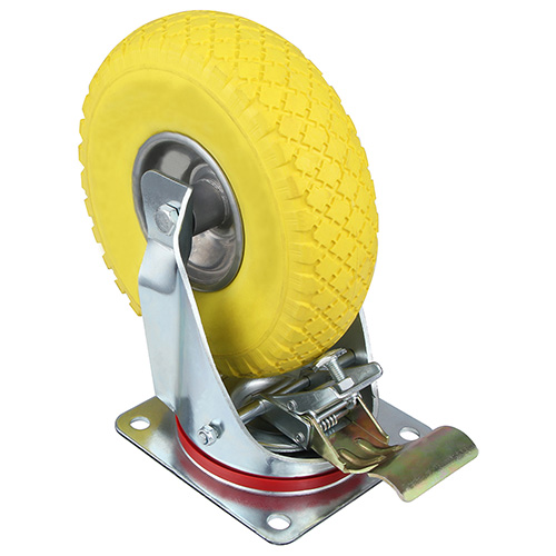Yellow Foam Polyurethane Swivel Castor with Total Lock with Pressed Steel Wheel Centre