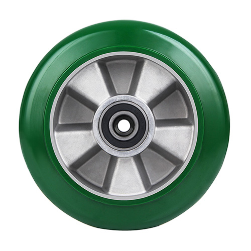 Green Elastic Polyurethane Wheels with Silvery Casting-aluminium Wheel Centre