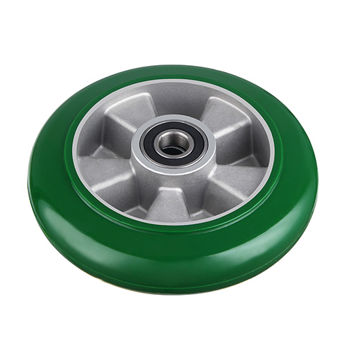 Green Elastic Polyurethane Wheels with Silvery Casting-aluminium Wheel Centre