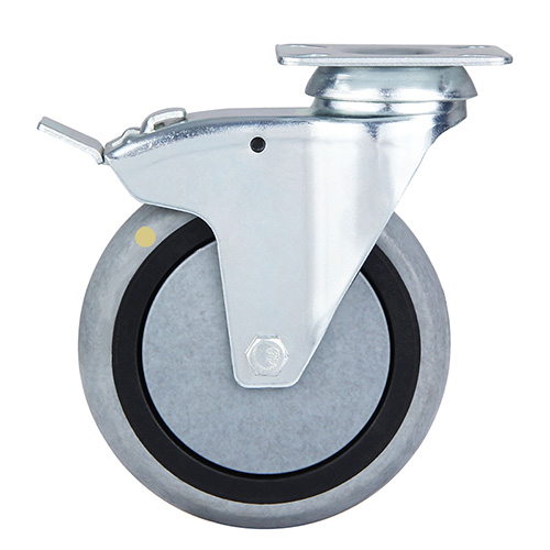 Grey Electric Conduction Thermoplastic Rubber Institutional Swivel Castor with Total Lock